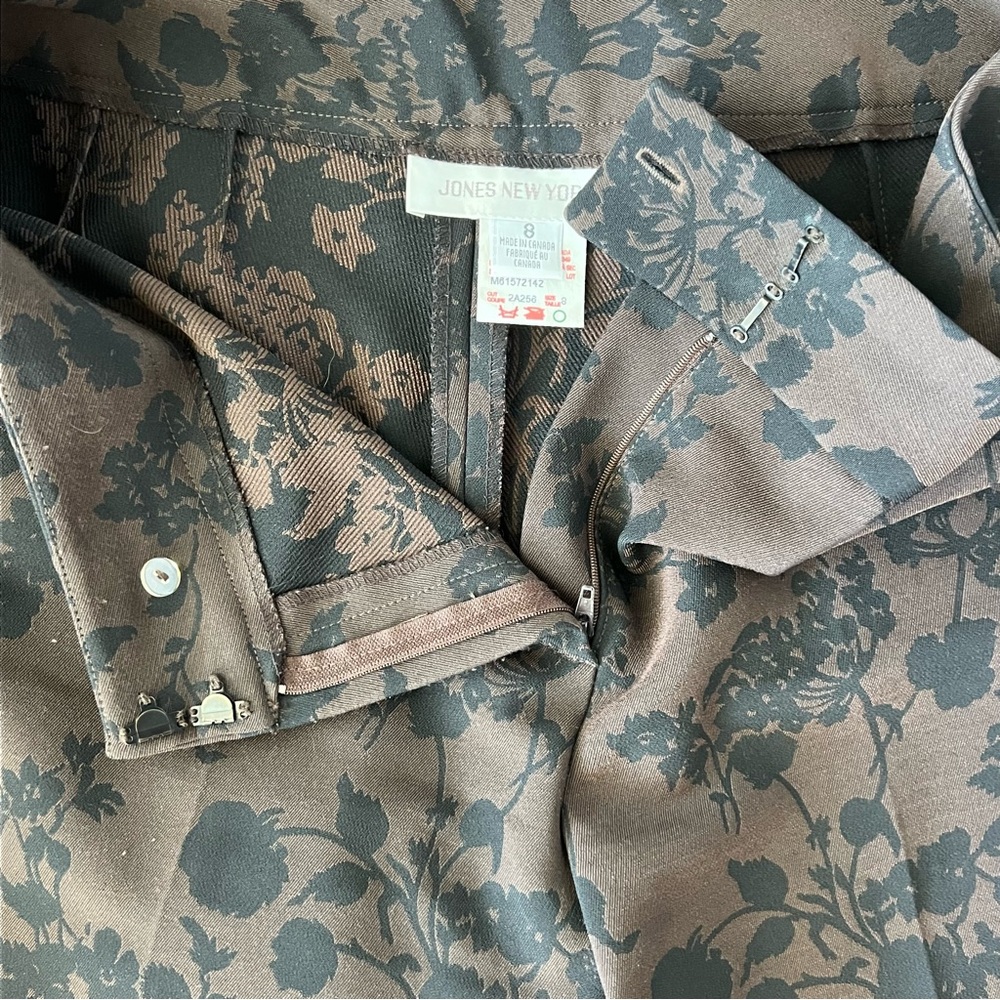 Jones New York Floral Jacquard Pants Chocolate Brown Black Size 8 Dark Academia - Picture 7 of 10